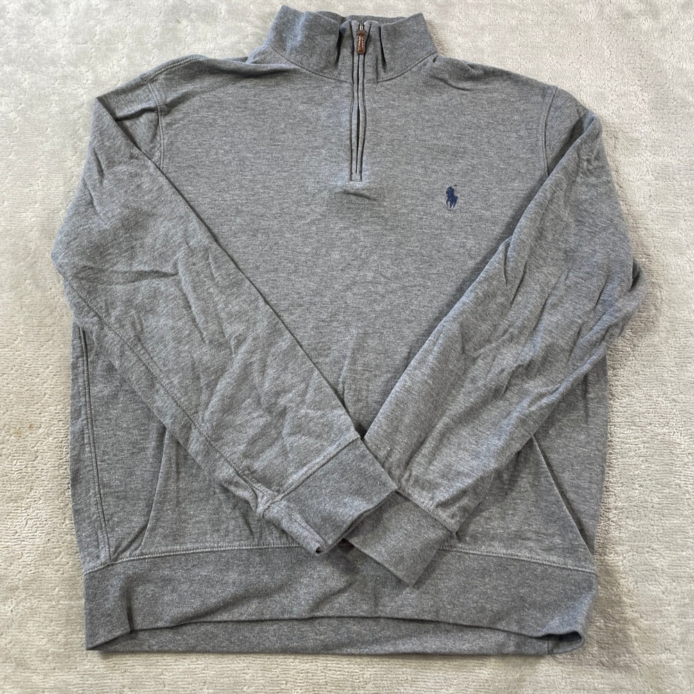 Polo Ralph Lauren Quarter Zip Pullover Sweater Mens Medium Gray Preppy Luxury